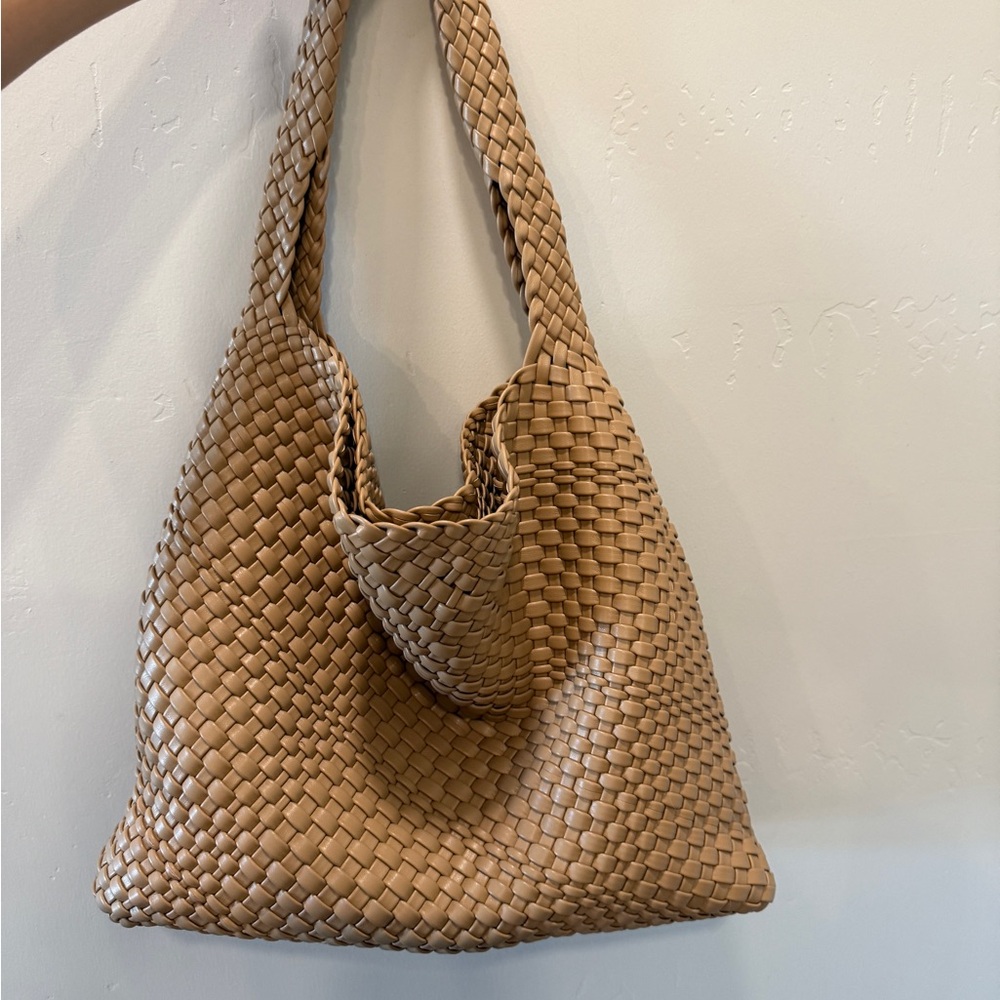 Elegant Tan Woven Tote Bag